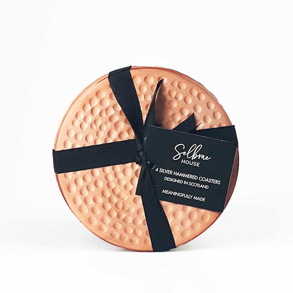 Copper Flat Hammered Coasters - Set of 4