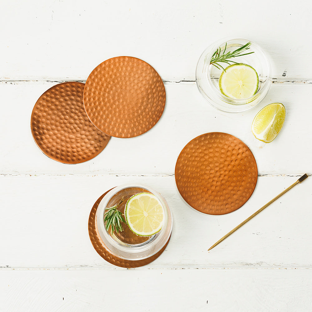 Copper Flat Hammered Coasters - Set of 4
