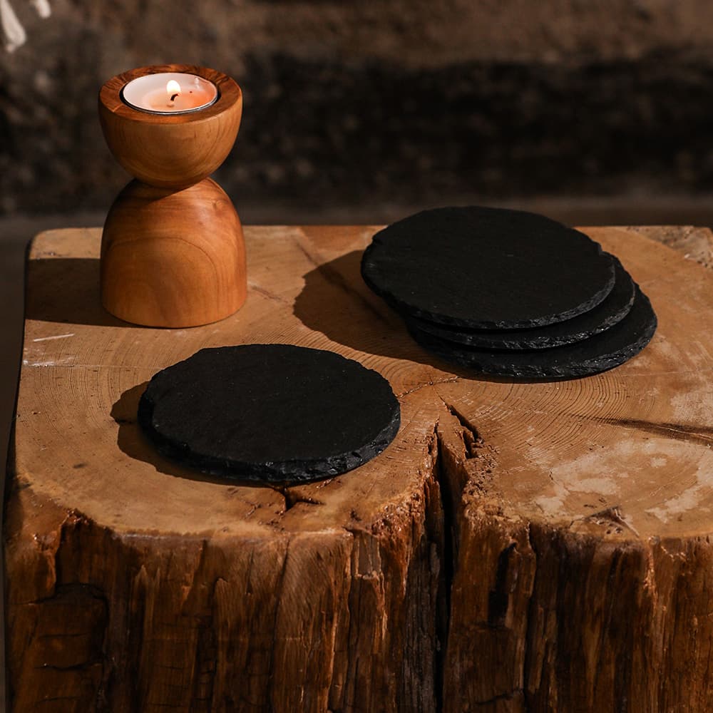 Round Slate Coasters - Set of 4