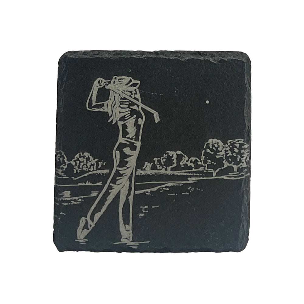 Female Golfer Single Slate Coaster