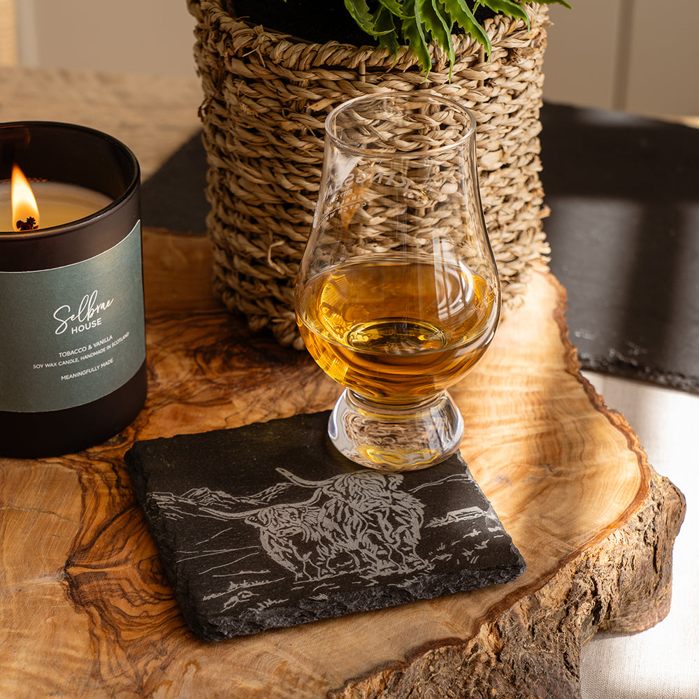 Scenic Highland Cow Single Slate Coaster