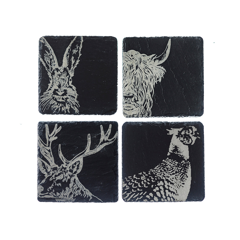 Country Animals Slate Coasters - Set of 4