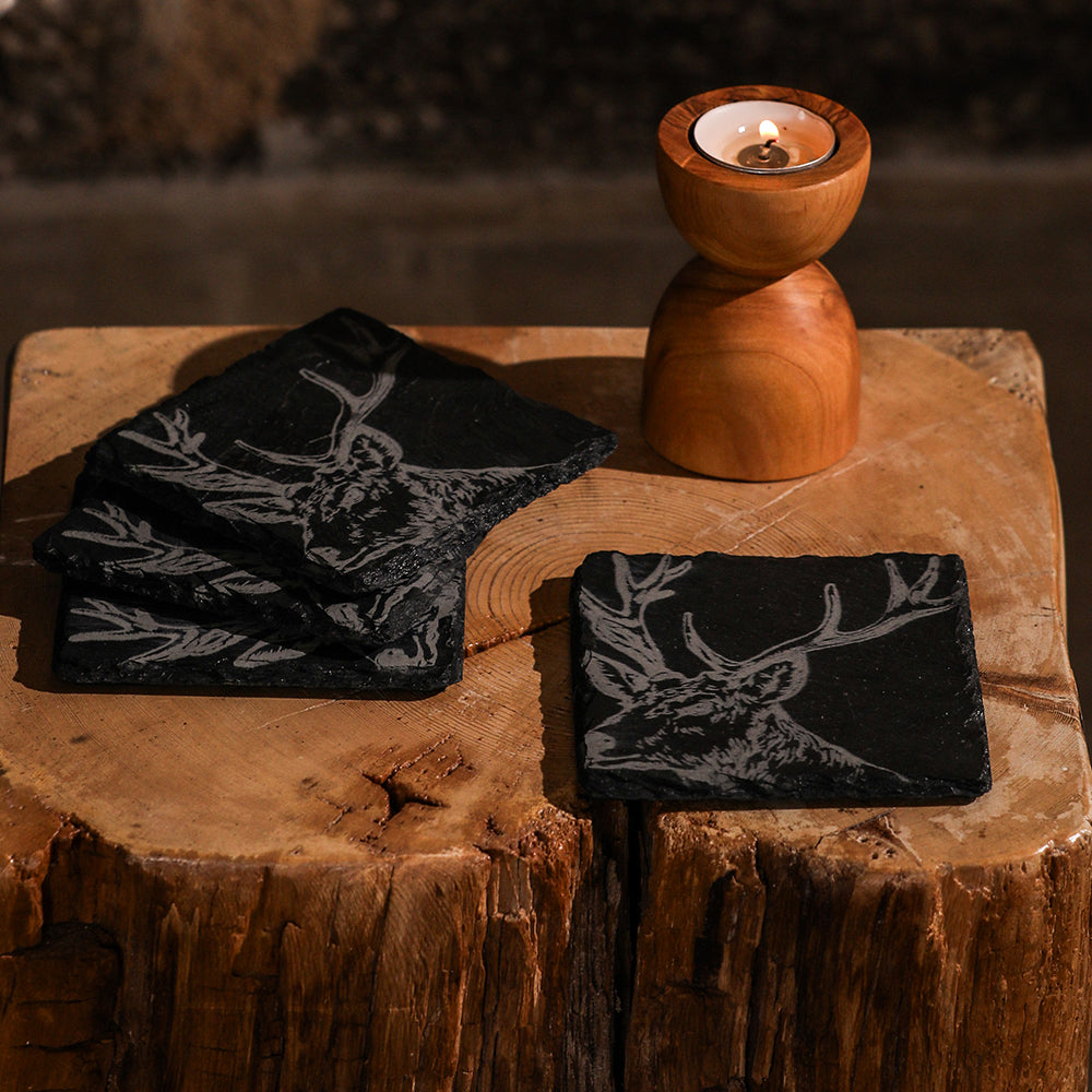 Stag Slate Coasters - Set of 4
