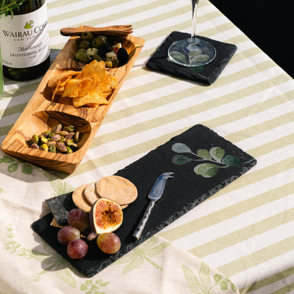 Green Flora Mini Slate Cheese Board & Knife Set
