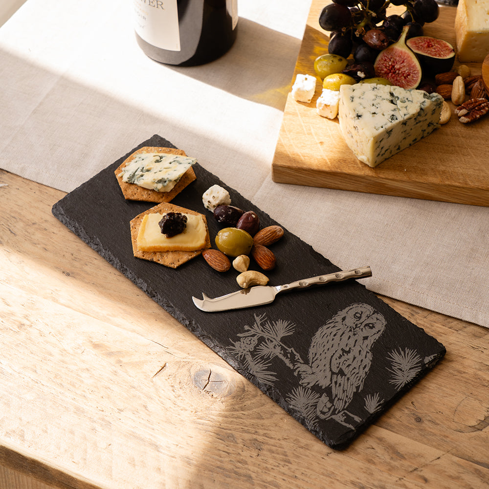 Tawny Owl Mini Slate Cheese Board & Knife Set