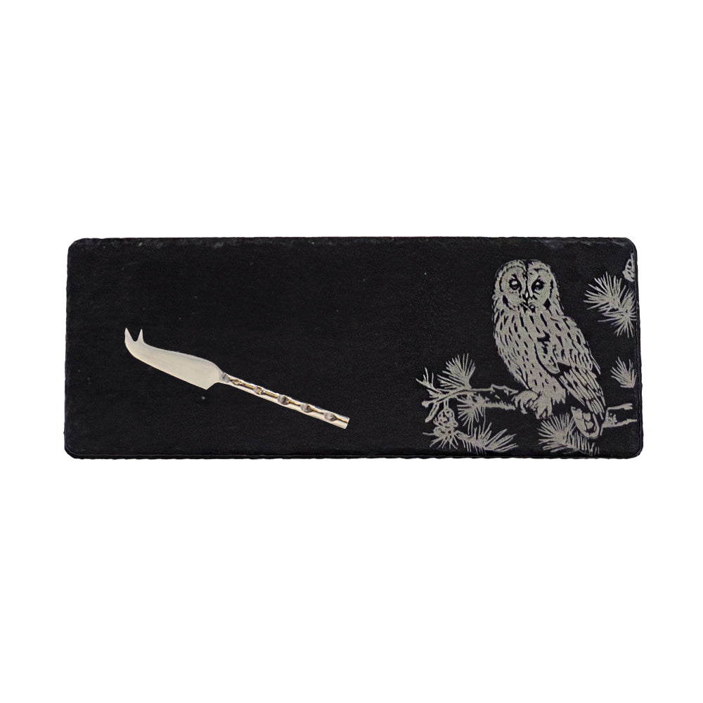 Tawny Owl Mini Slate Cheese Board & Knife Set