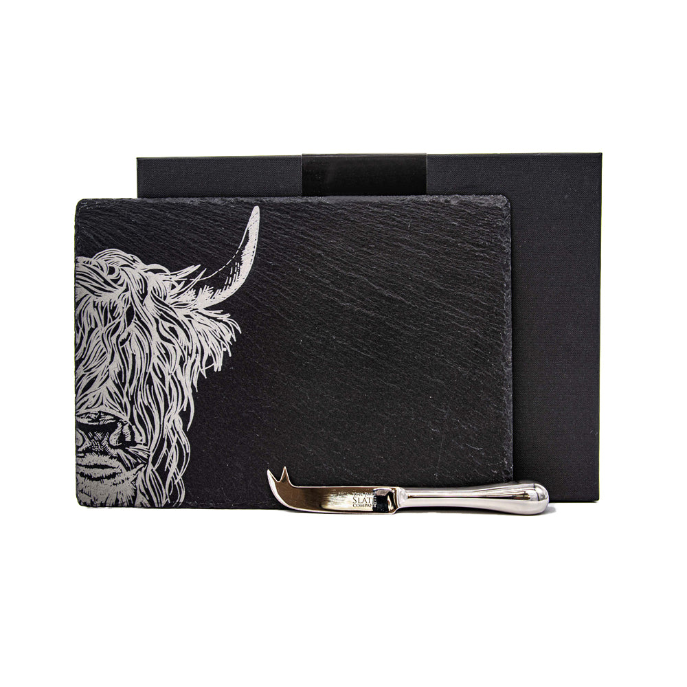 Highland Cow Slate Cheese Board & Knife Set