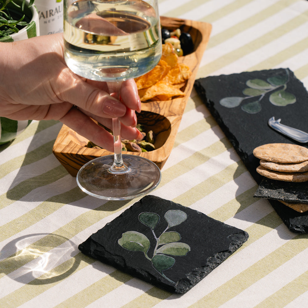 Single Slate Coaster - Green Flora