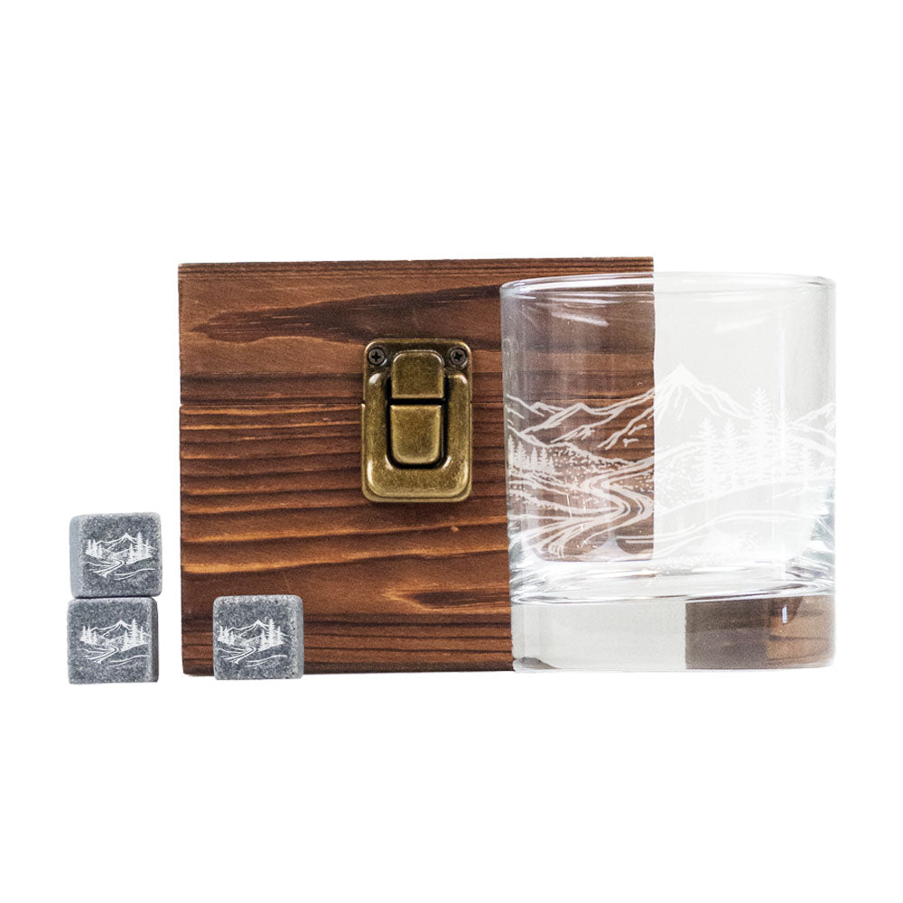 Landscape Glass and Whisky Stone Set