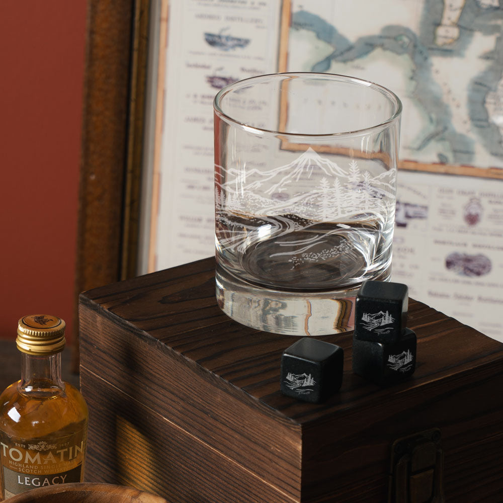 Landscape Glass and Whisky Stone Set