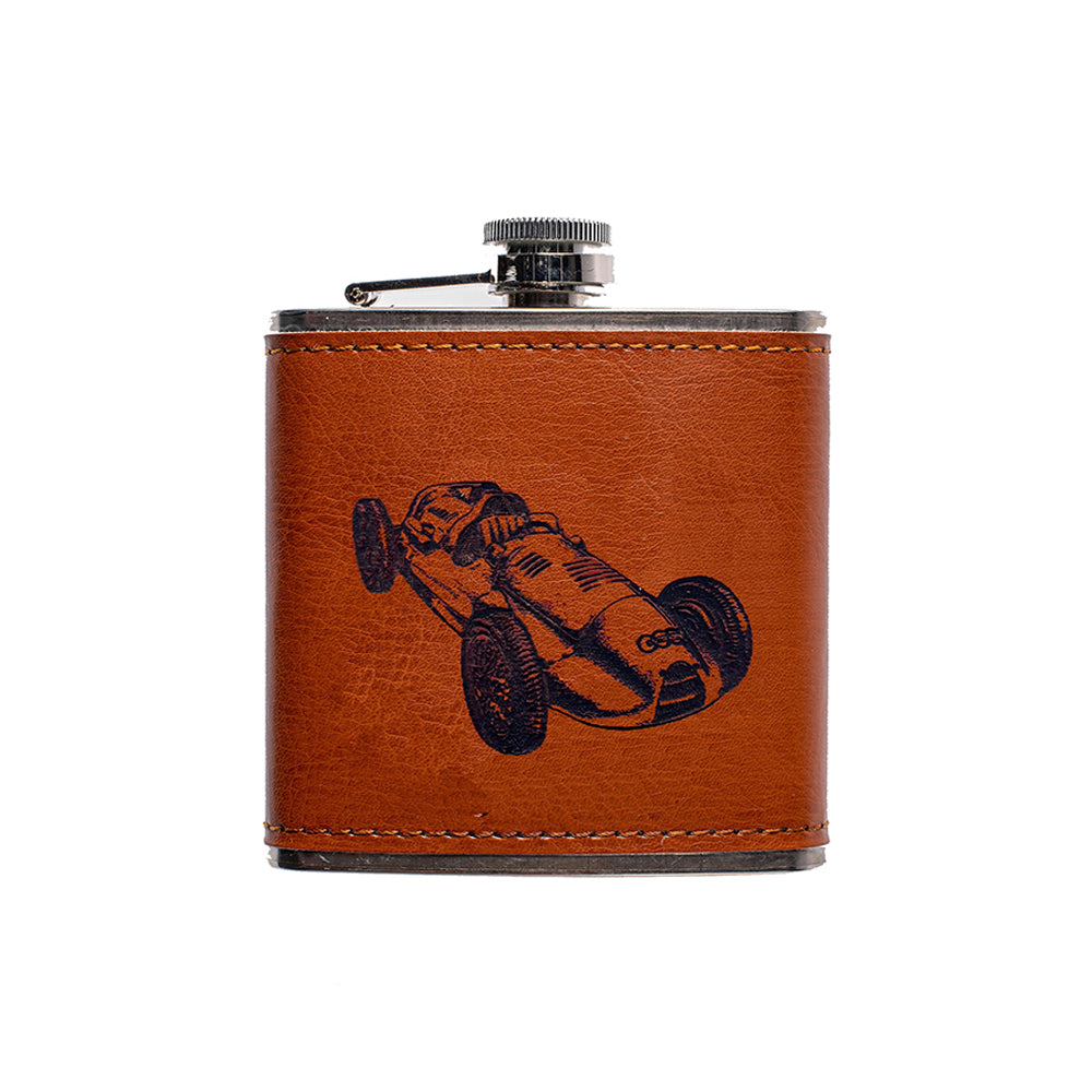 Vintage Racing Car Leather Hip Flask