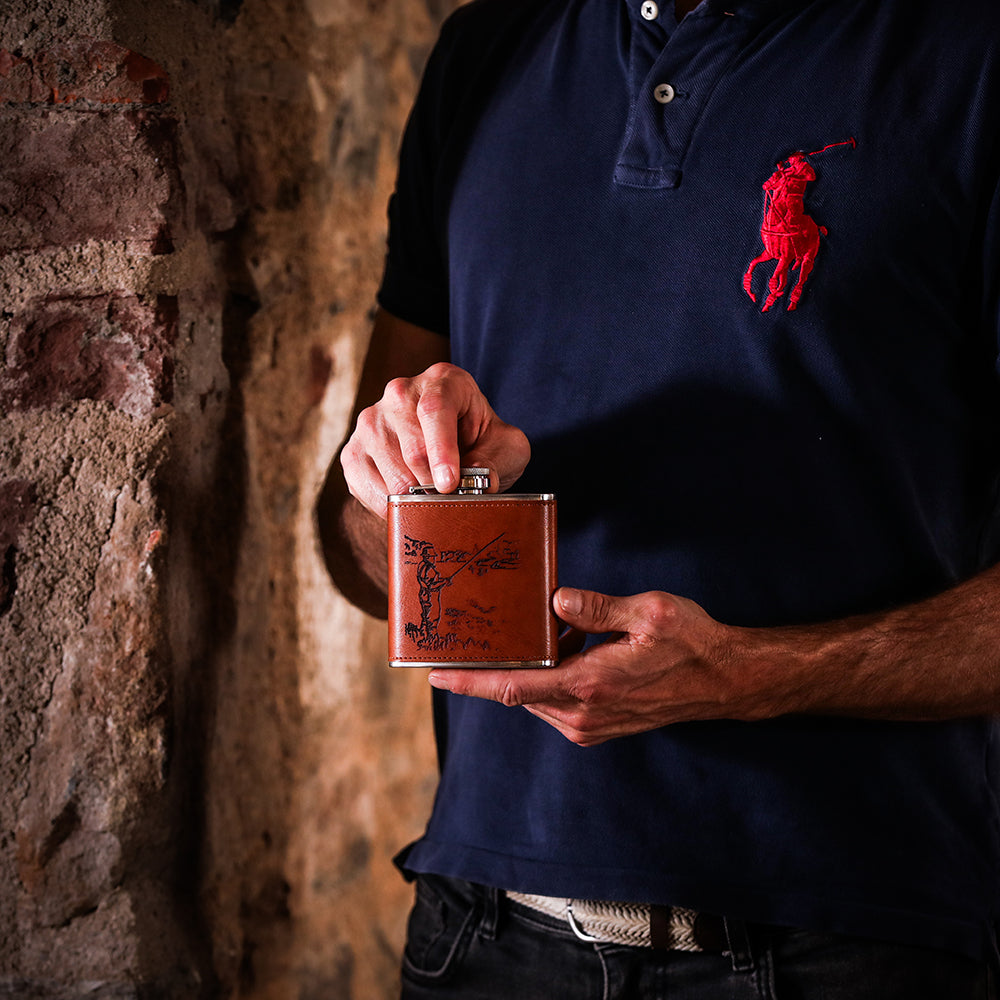 Fishing Leather Hip Flask