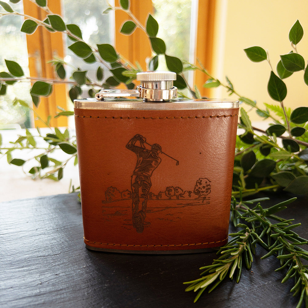 Golf Leather Hip Flask