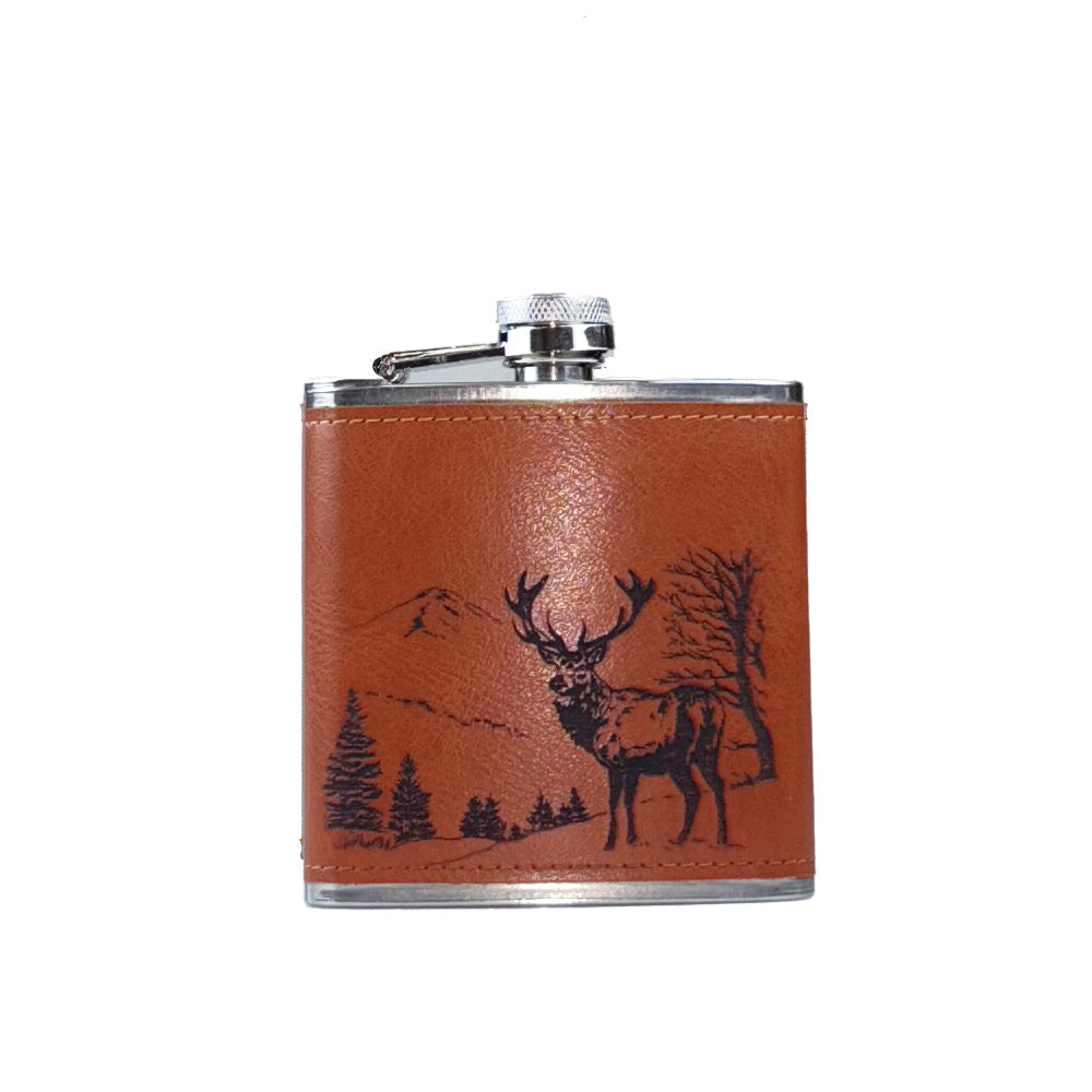 Scenic Stag Leather Hip Flask
