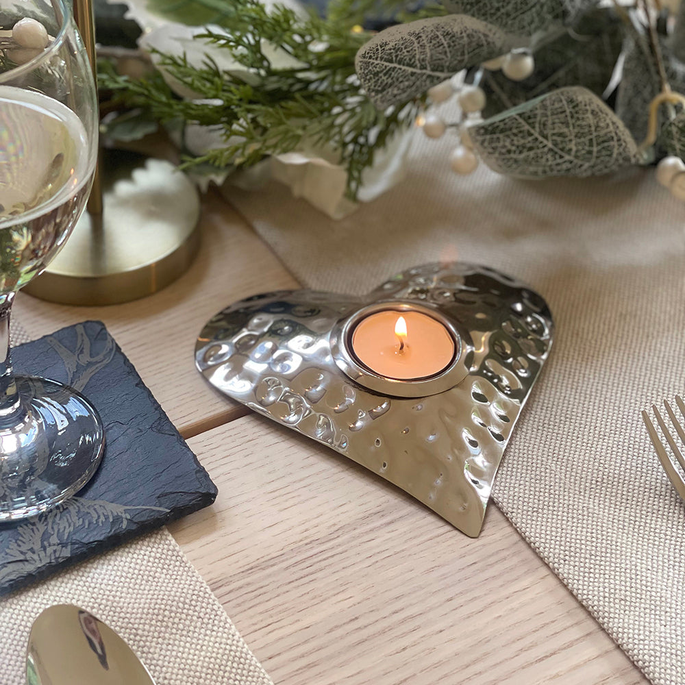 Heart Hand Hammered Tea Light Holder
