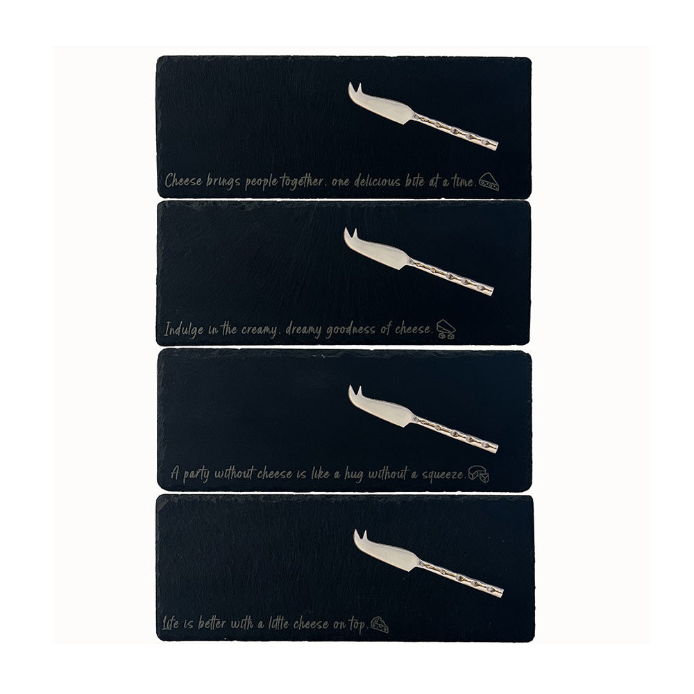 Cheese Sayings Mini Slate Cheese Board & Knife Sets - Set of 4