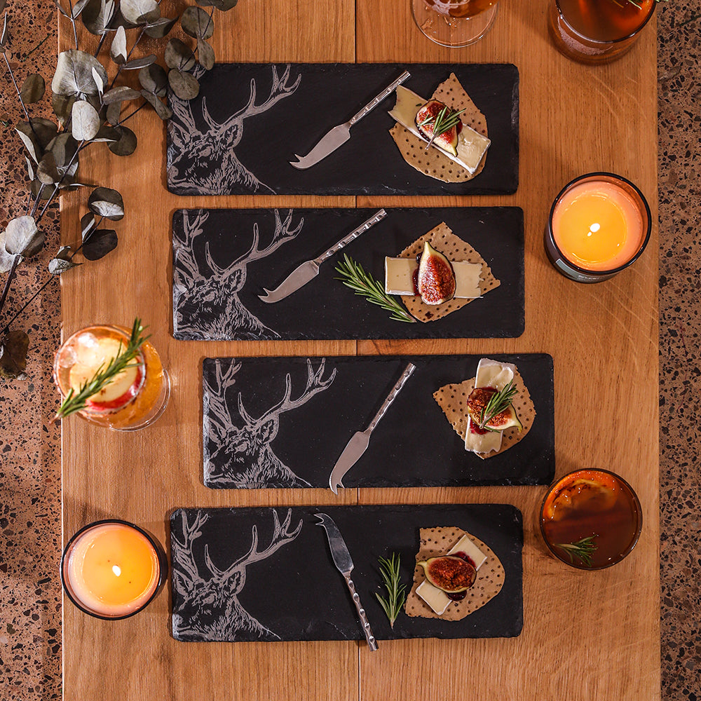 Stag Mini Slate Cheese Board & Knife Sets - Set of 4