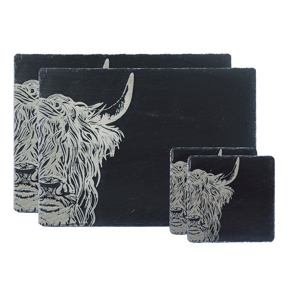 Highland Cow Slate Coaster & Place Mat Set