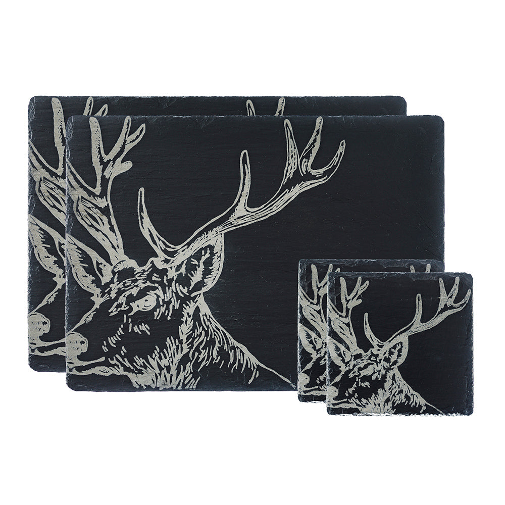 Stag Slate Coaster & Place Mat Set