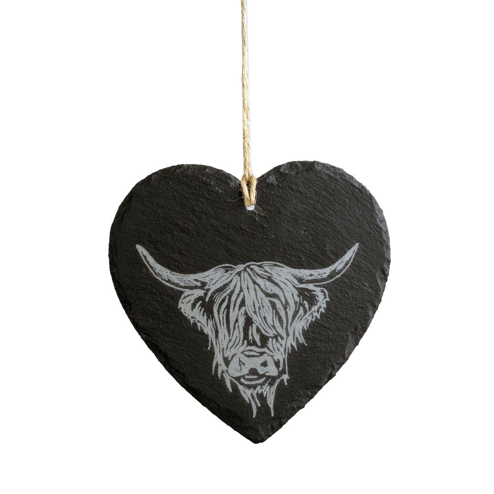 Highland Cow Slate Decoration  - Large Heart