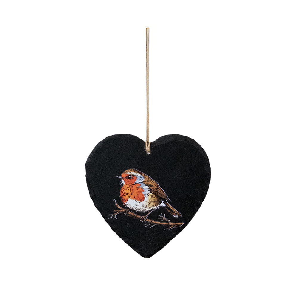 Robin Large Heart Slate Decoration