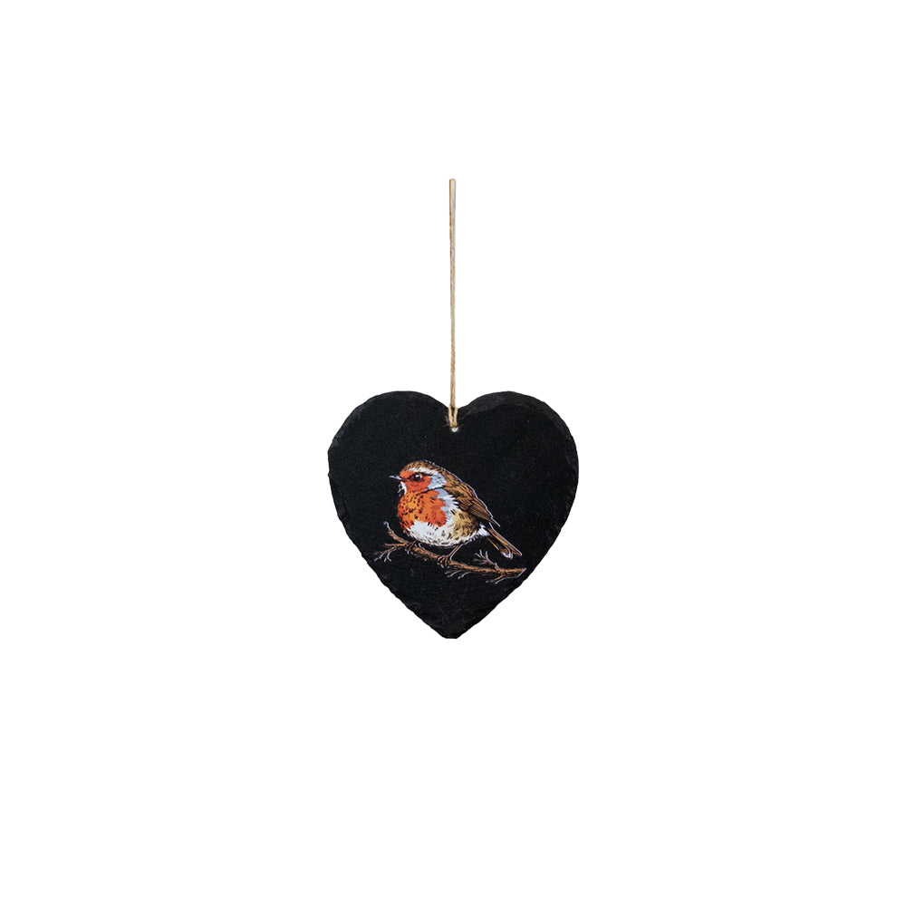 Robin Small Heart Slate Decoration