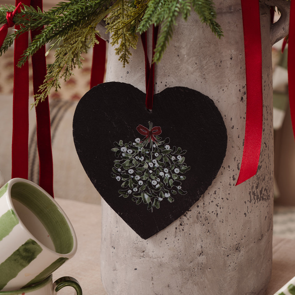 Mistletoe Large Heart Slate Decoration