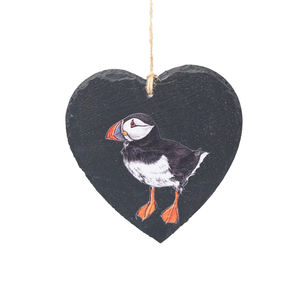 Puffin Slate Decoration - Large Heart