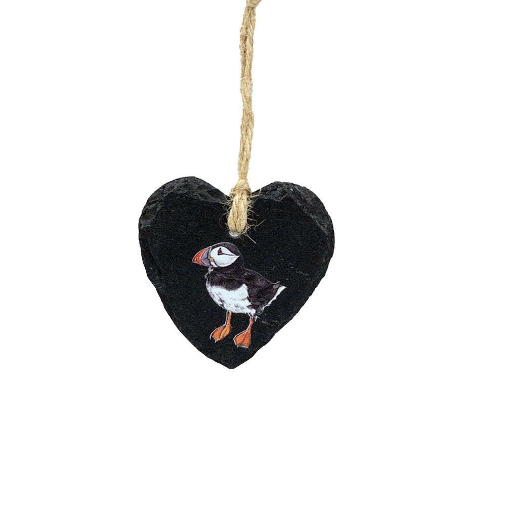 Puffin Slate Decoration - Small Heart