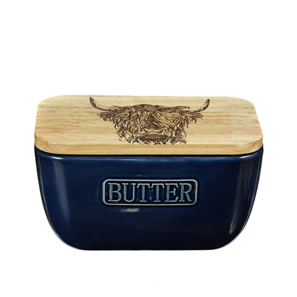 Highland Cow Blue Butter Dish