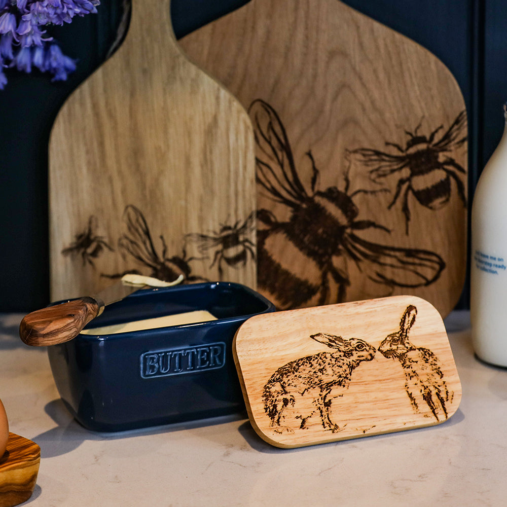 Kissing Hare Blue Butter Dish