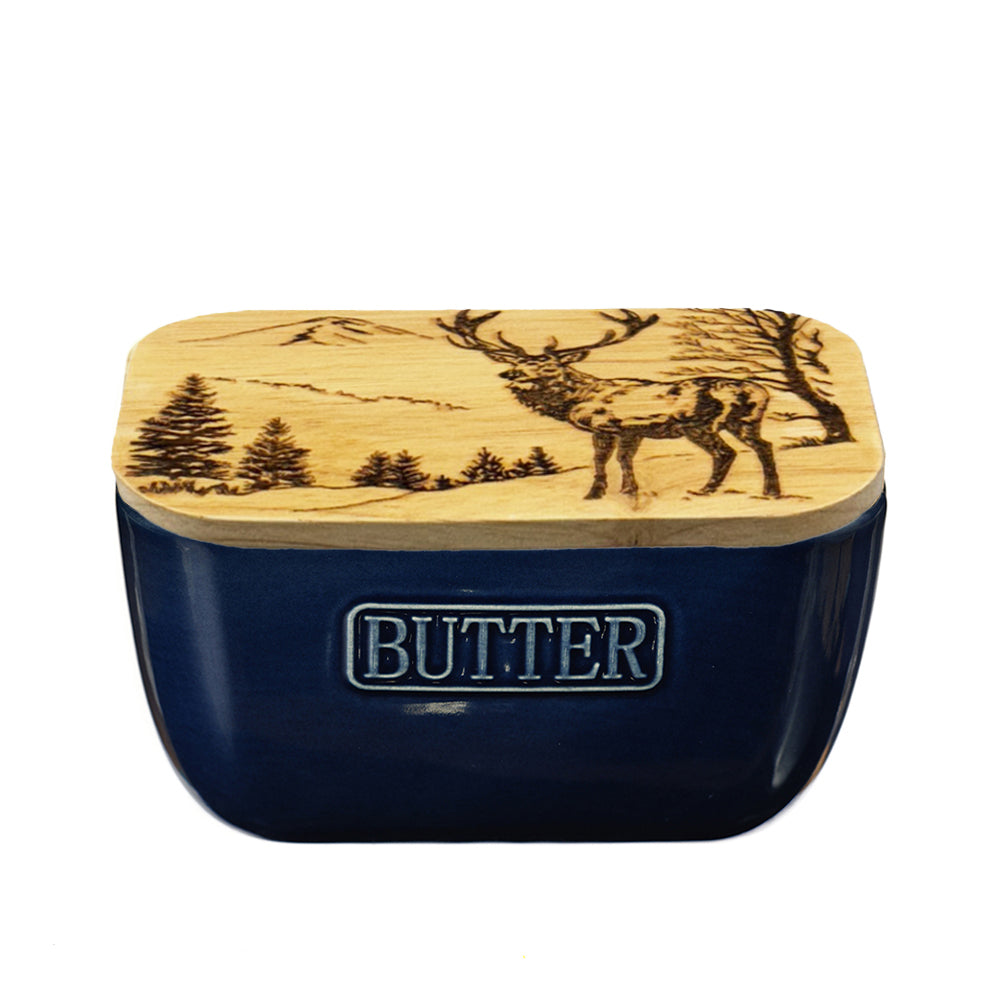 Scenic Stag Blue Butter Dish