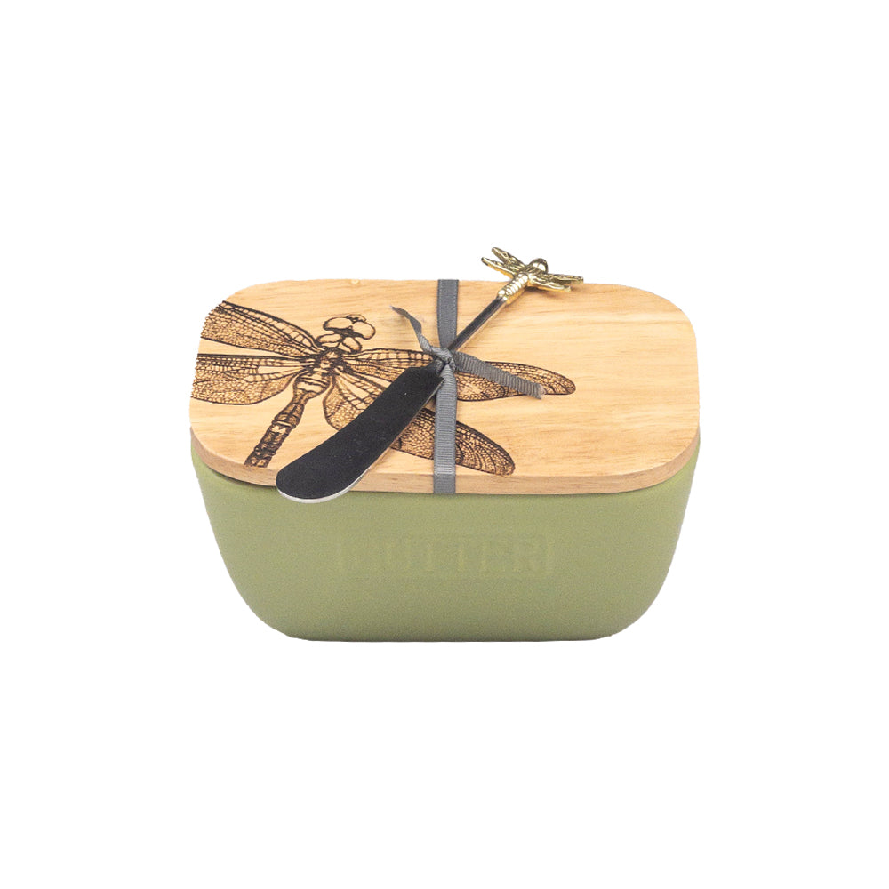 Dragonfly Sage Green Butter Dish & Knife Set