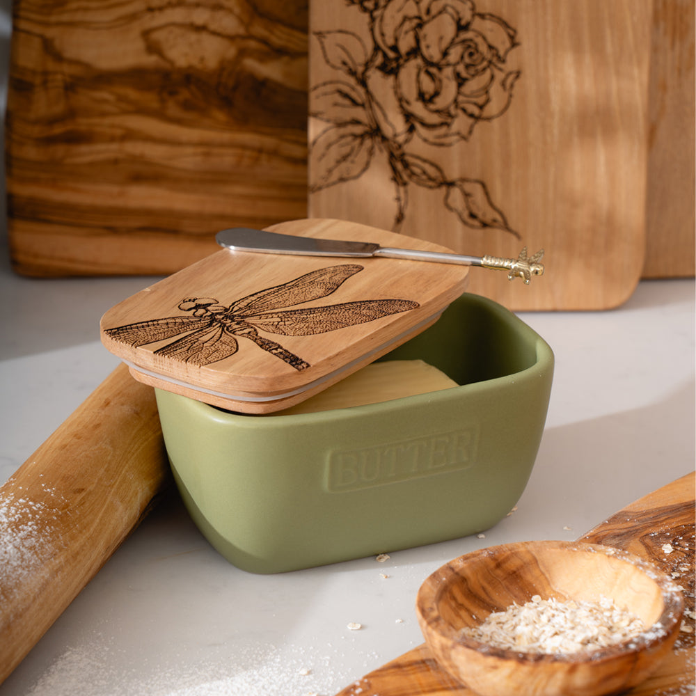 Dragonfly Sage Green Butter Dish & Knife Set