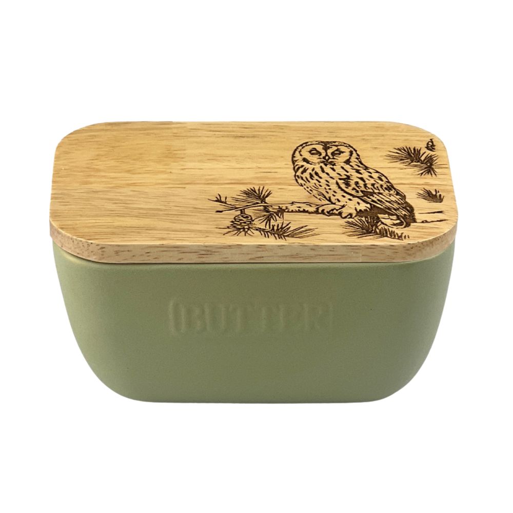 Tawny Owl Sage Green Butter Dish