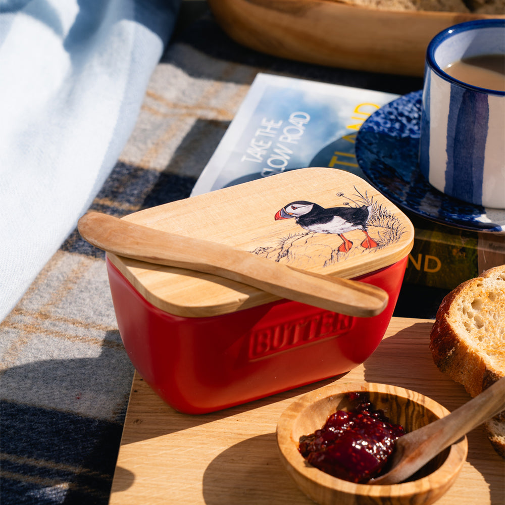 Red Butter Dish - Puffin