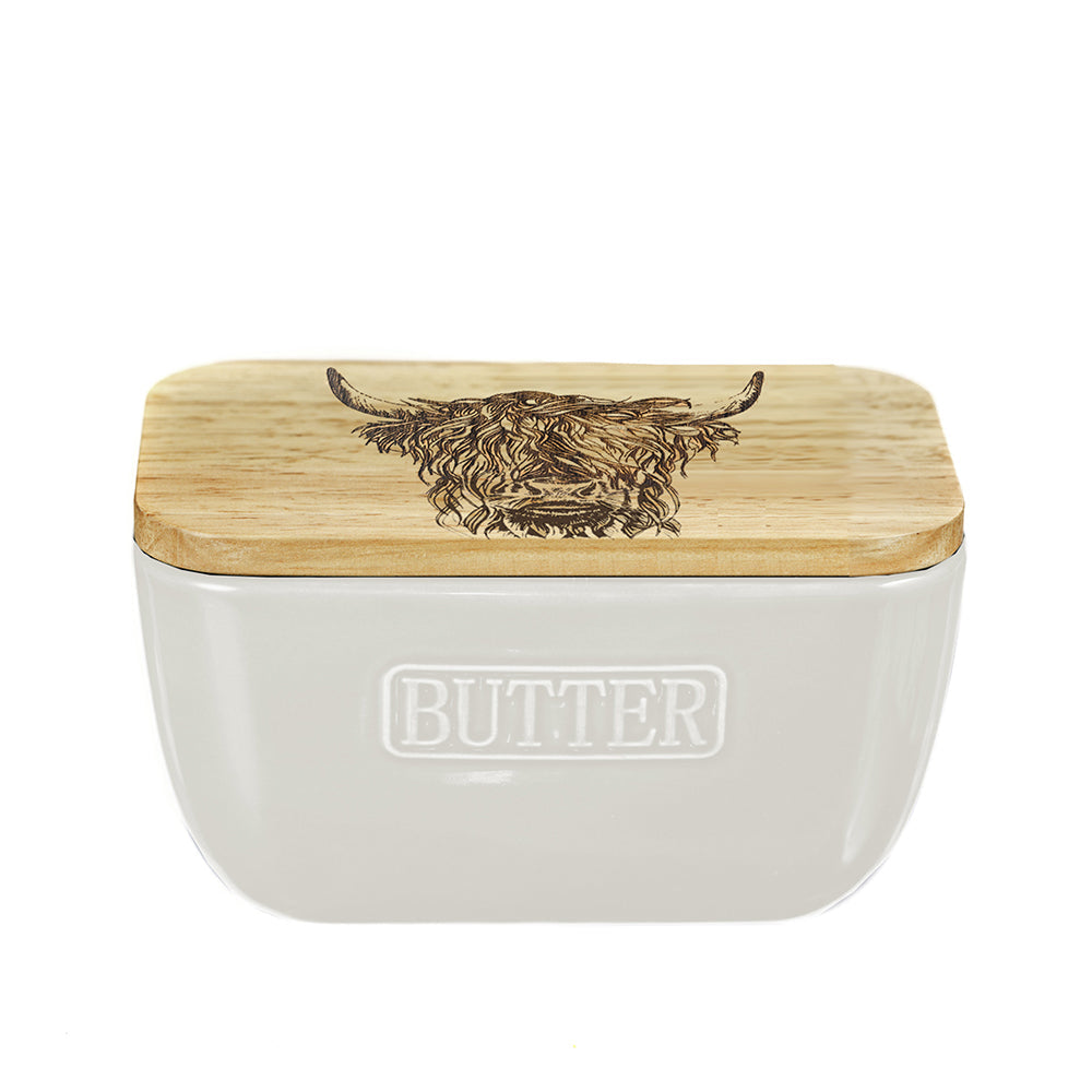 Highland Cow White Butter Dish