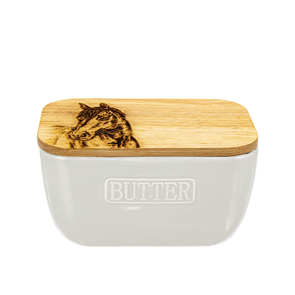 Horse Portrait White Butter Dish