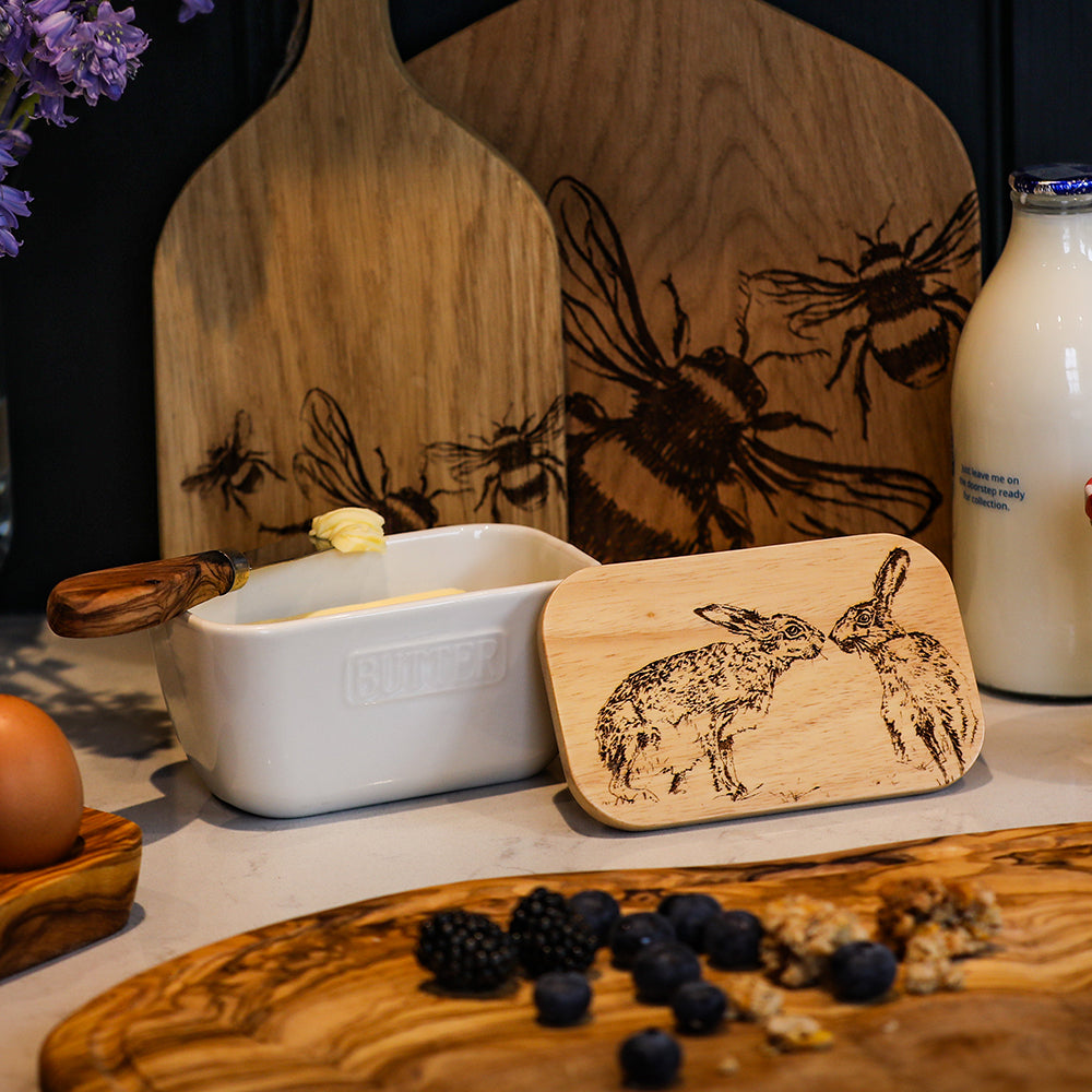 Kissing Hare White Butter Dish