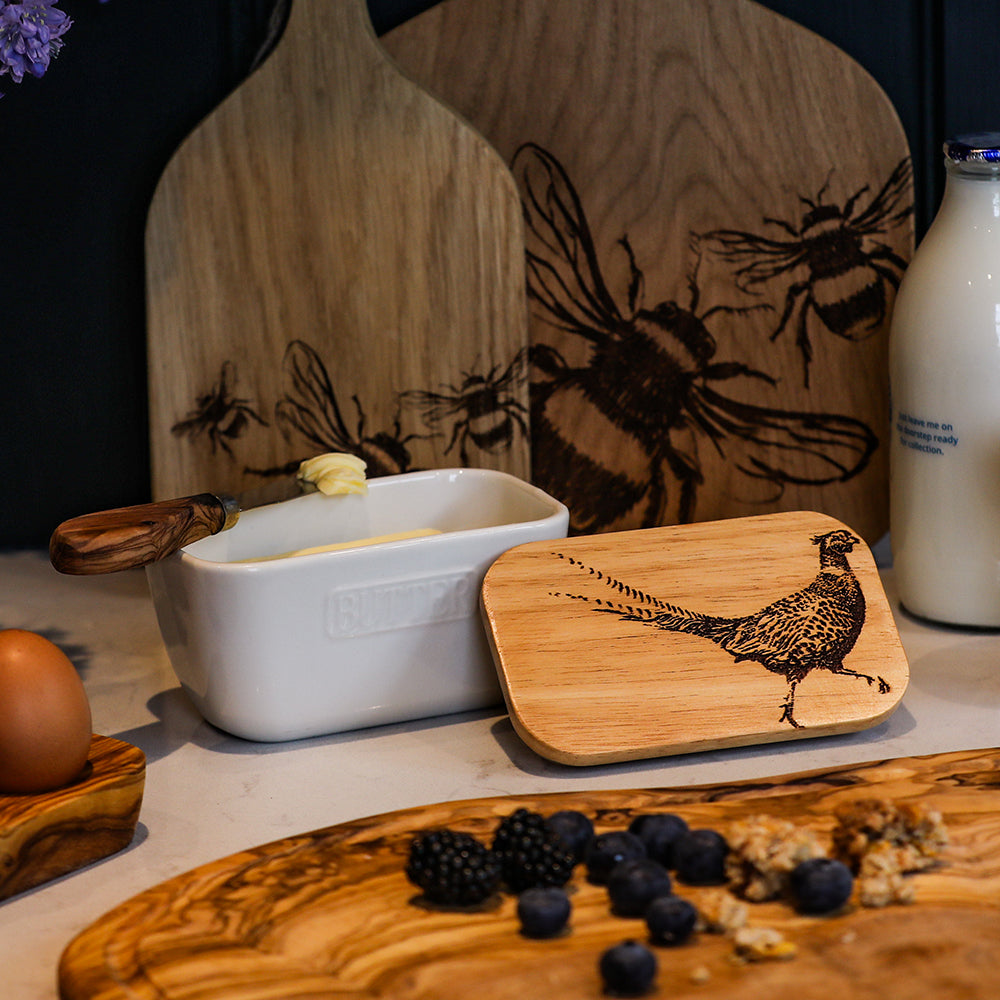 Pheasant White Butter Dish