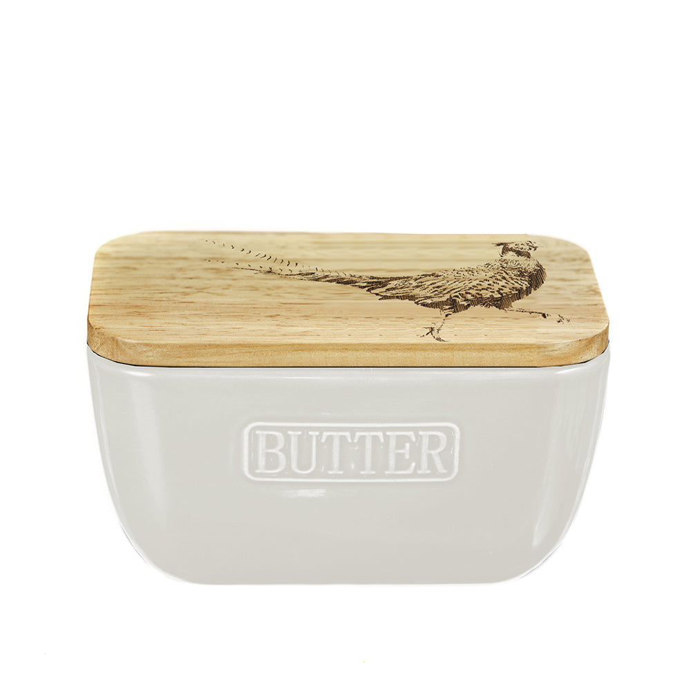 Pheasant White Butter Dish