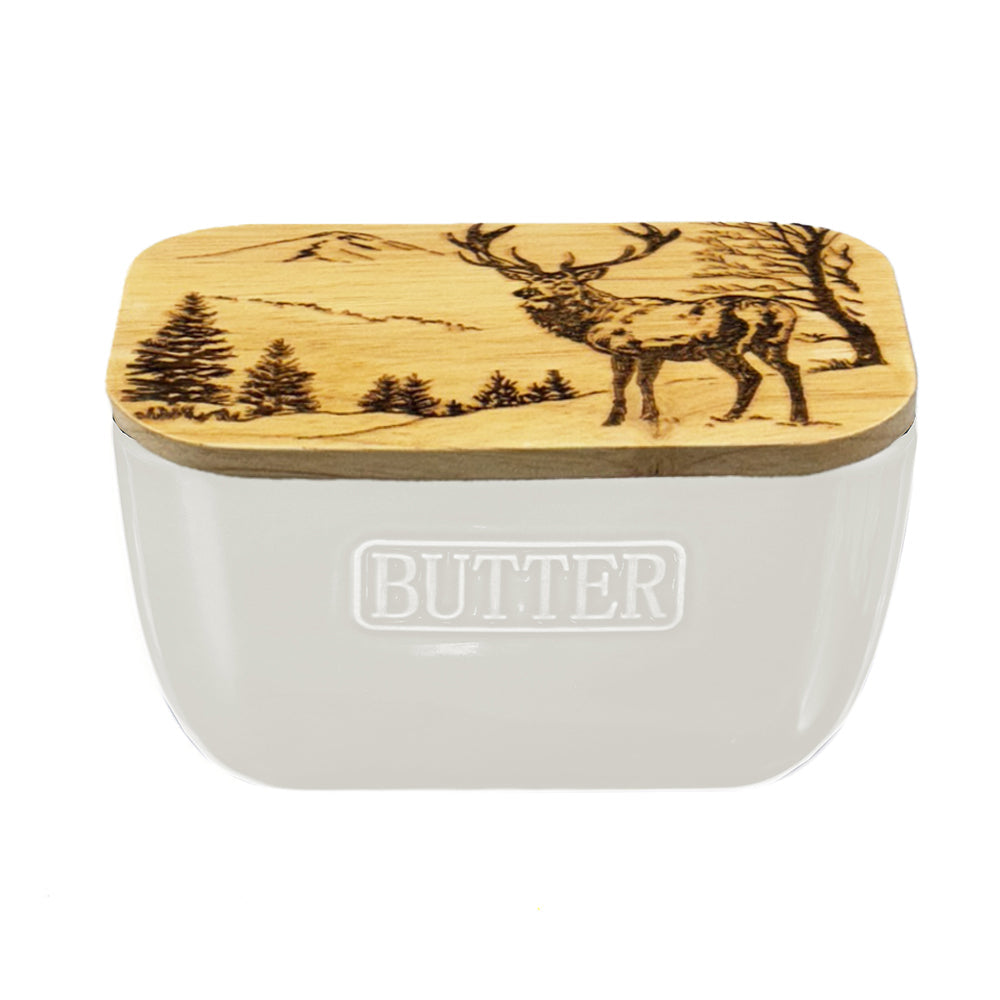 Scenic Stag White Butter Dish