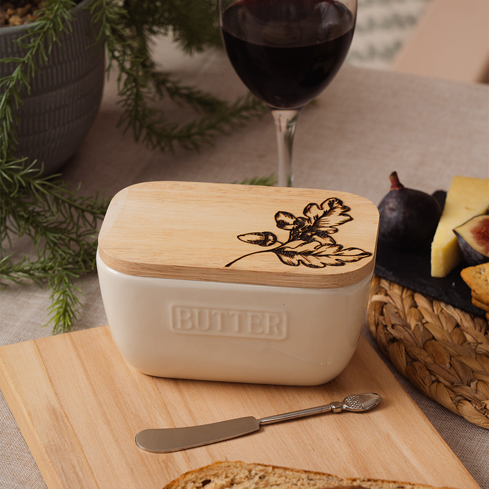 Acorn White Butter Dish & Knife Set