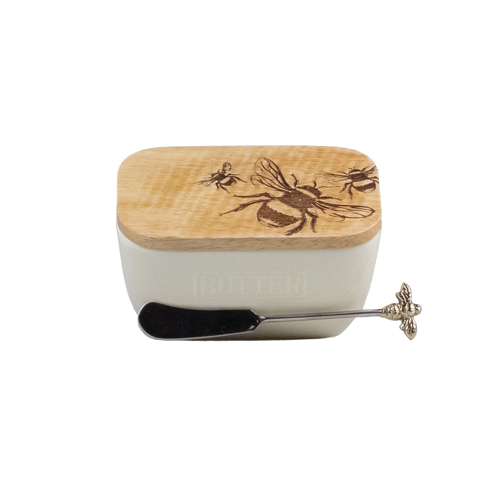 Bee White Butter Dish & Knife Set