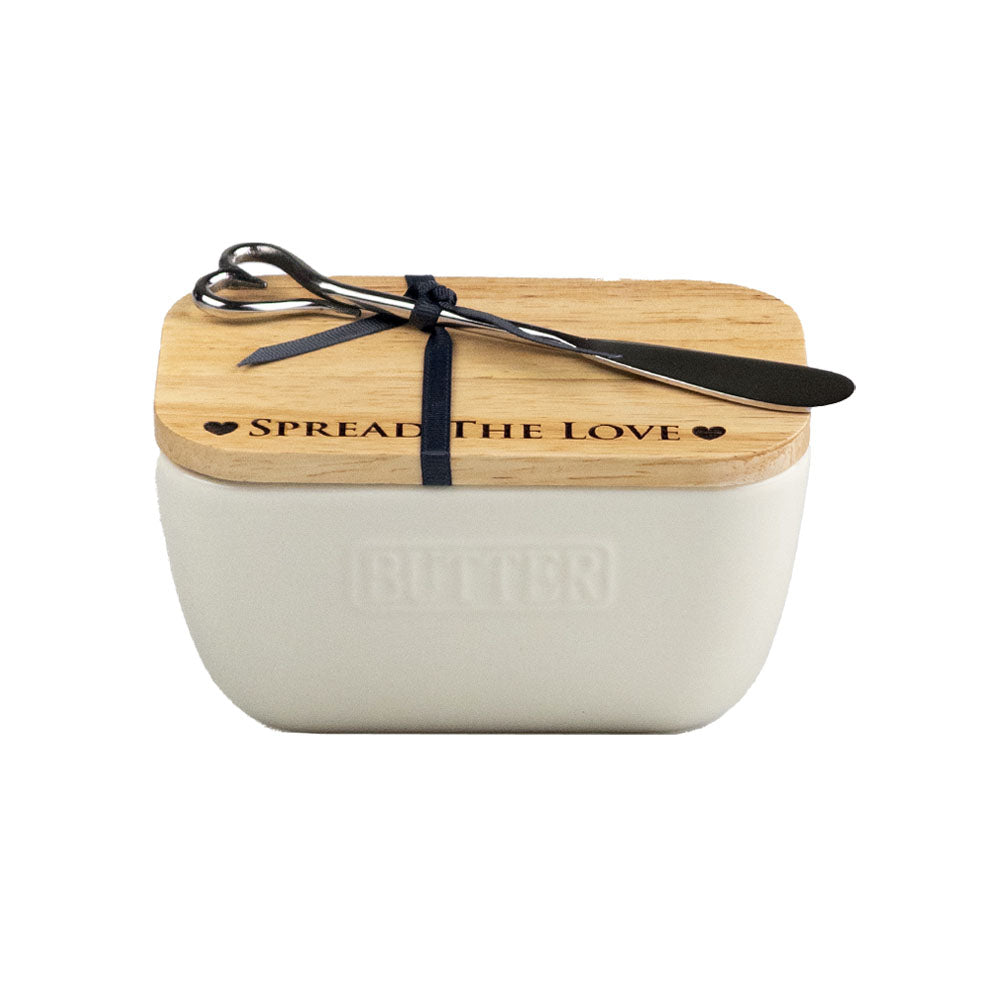 Spread The Love White Butter Dish & Knife Set