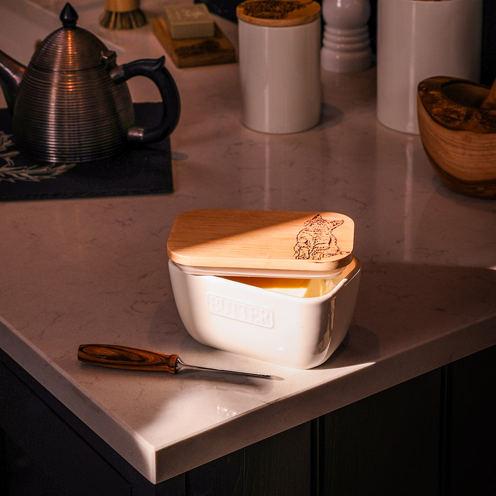 Tabby Cat White Butter Dish