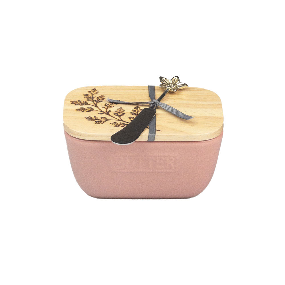Pink Butter Dish & Knife Set - Spring Botanical