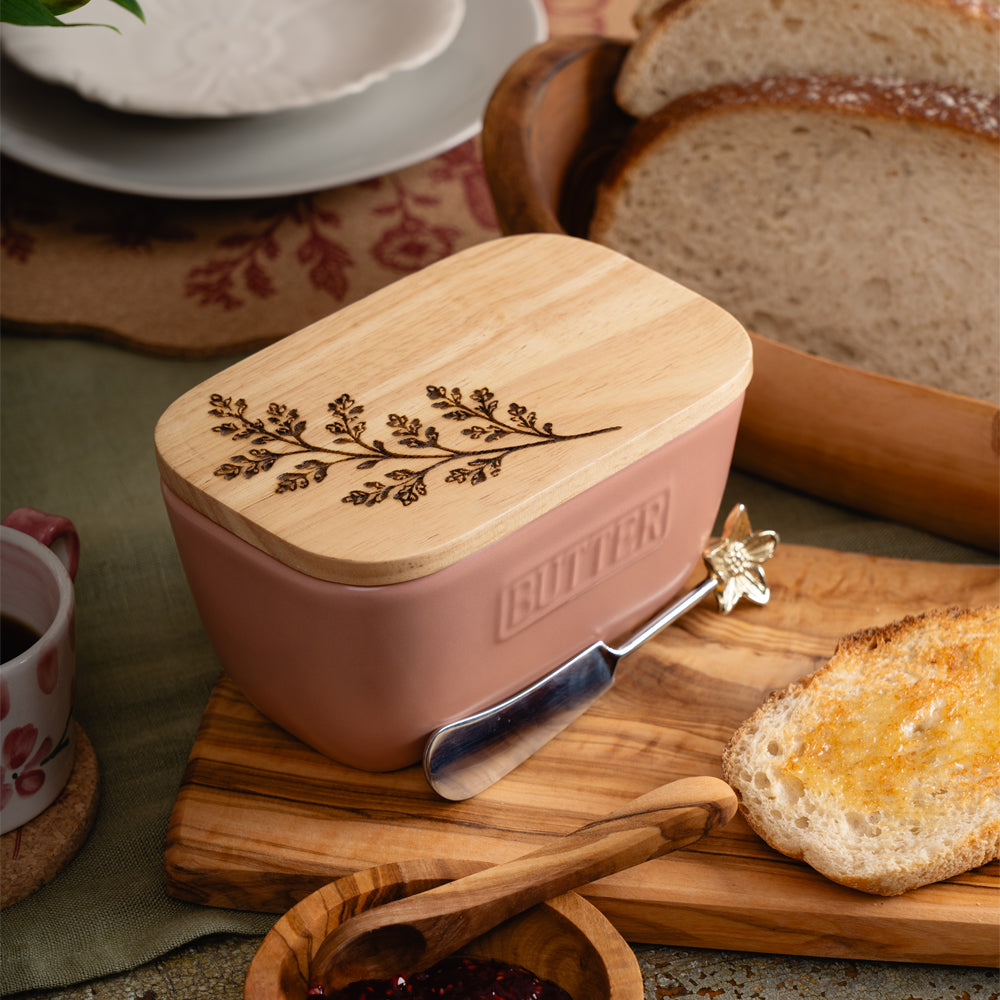 Pink Butter Dish & Knife Set - Spring Botanical