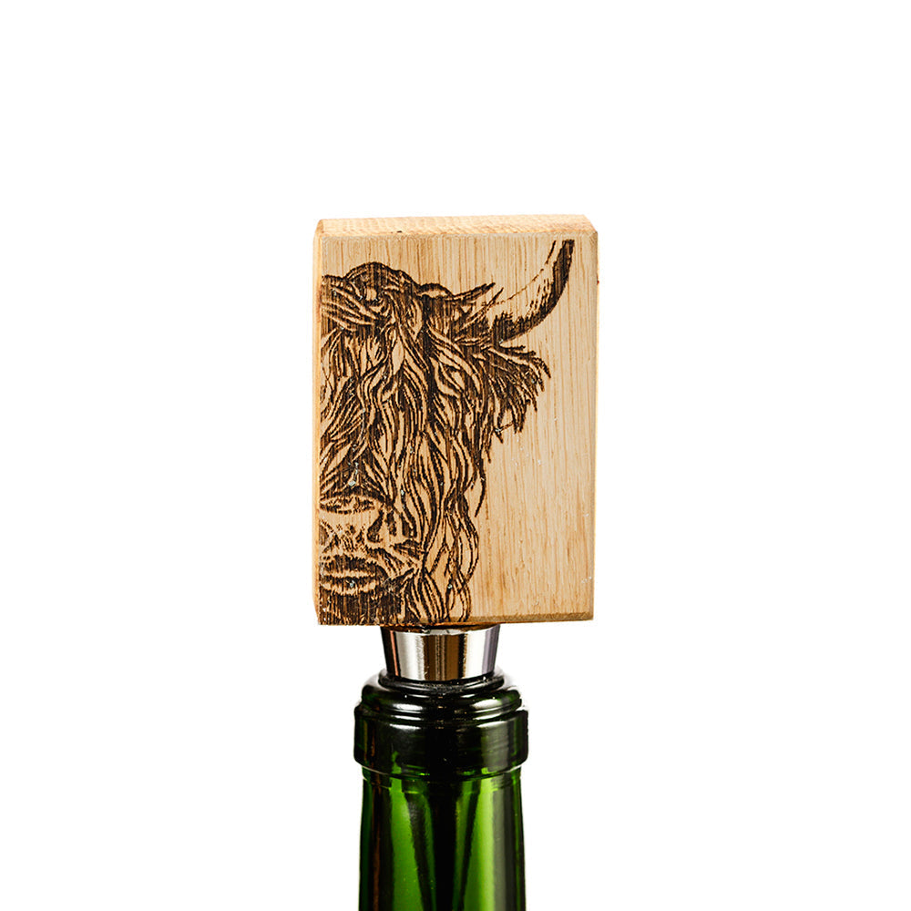 Highland Cow Oak Bottle Stopper