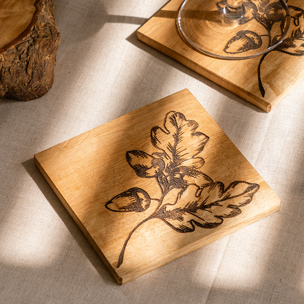 Autumn Acorns Single Oak Coaster